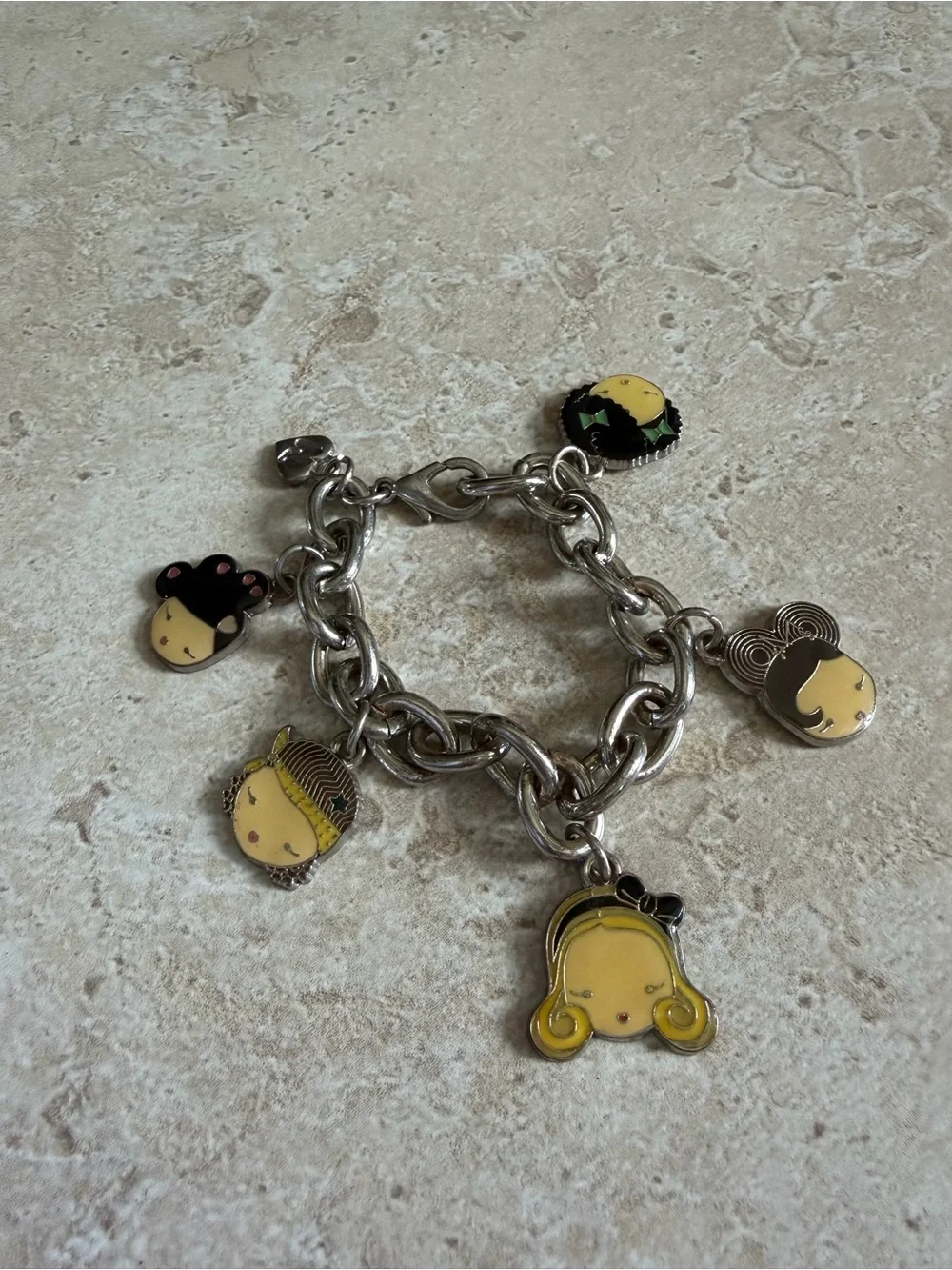 Harajuku Lovers Silver Chain Charm Bracelet Y2K Kawaii 2000s